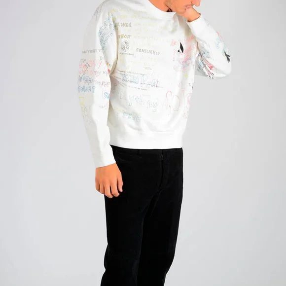 Yeezy White Crewneck Sweater with Multicolor Graphics